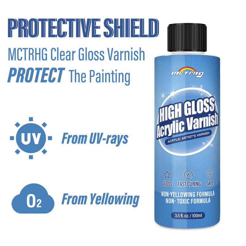 Gloss Varnish for Acrylic Painting, Artist's Acrylic Varnish, Non-Yellowing, Non-Toxic, Anti-Crazing, High Gloss Finish, for Artwork, Acrylic Paint, Suitable for Pro Artists, Hobby Painter