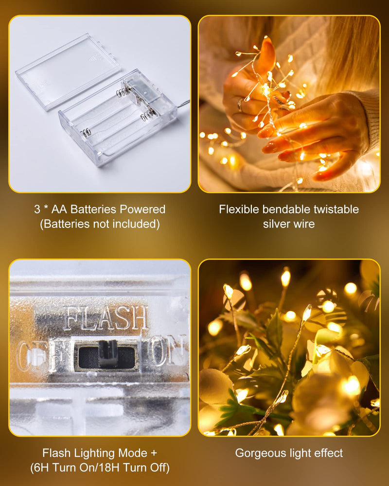 Fairy Lights Battery Operated, Fairy String Lights Waterproof Silver Wire 5 Feet 60 Led Firecracker Starry Lights for DIY Wreath Home Wedding Party Bedroom Mason Jar Holiday Christmas, Warm White 1 Pack