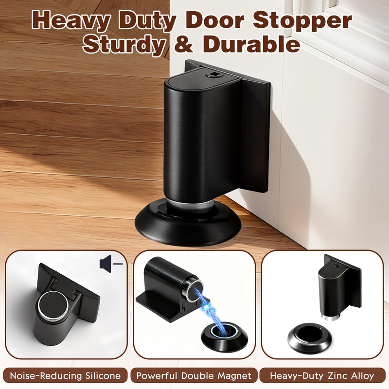 Magnetic Door Stoppers for Bottom of Door Holder 1 Pack Heavy Duty Magnetic Door Catch Holder to Keep Door Open with Screws and Adhesive No Drilling Magnet Mount Floor Door Stop Black