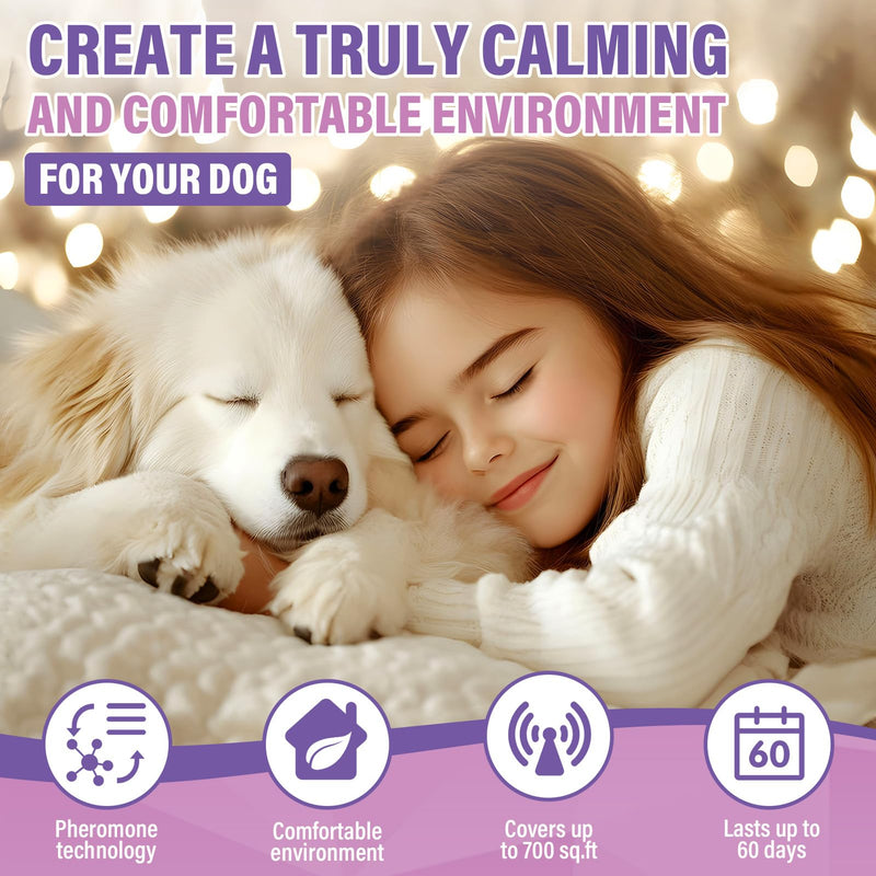 Dog Pheromones Calming Diffuser 3 in 1 Advanced Kit Appeasing Pheromone Diffuser to Calm Pet (1 Plug in+2x48ml Refill) for Anxiety Relieve Relief Reduce Aggression Fighting Stress (Tasteless) Tasteless