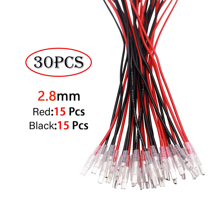 mxuteuk 30 Pcs Quick Splice 2.8mm Spade Crimp Terminal Wire Crimp Terminal with Insulating Sleeve and 20cm Wire