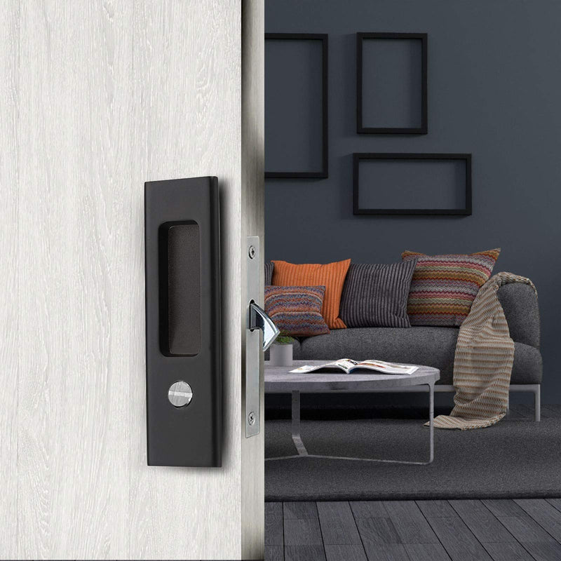 NCL Sliding Door Handle for Bath, Black Barn Door Flush Handle, Privacy Pocket Door Lock Matte Black