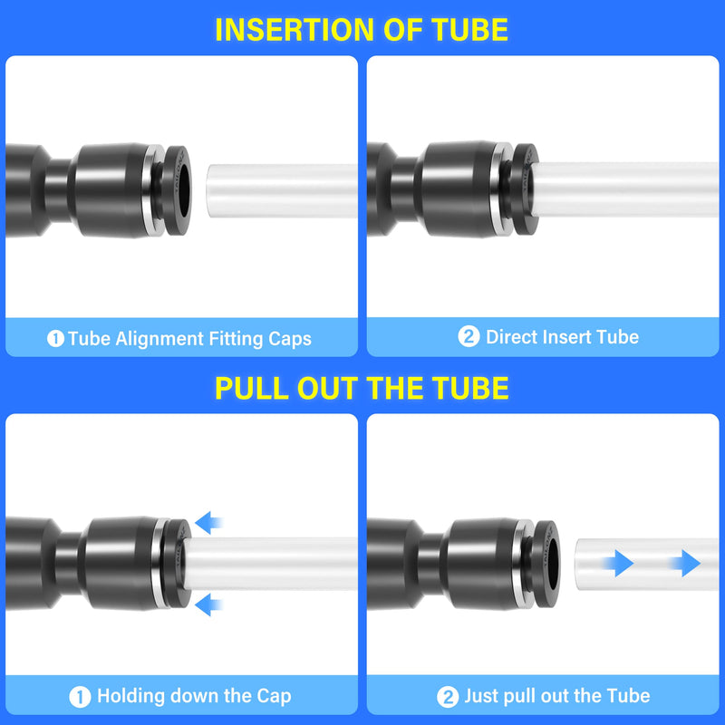 TAILONZ PNEUMATIC Black Straight 1/4 inch Tube OD Push to Connect Tube Fittings Push Lock PU-1/4 (Pack of 10) 1/4"OD