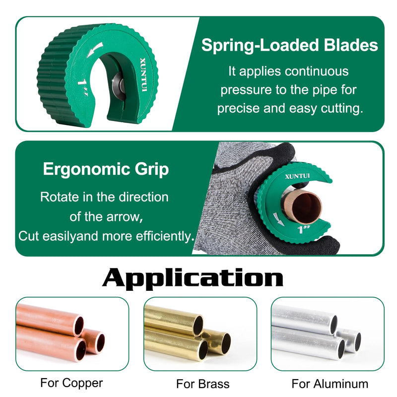 3pcs Close Quarters C-Style Copper Pipe Cutter Set 1/2-3/4-1" for Aluminum Brass Tube Cutters with Deburring Tool, Spare Wheels & Blade for Tight Spaces