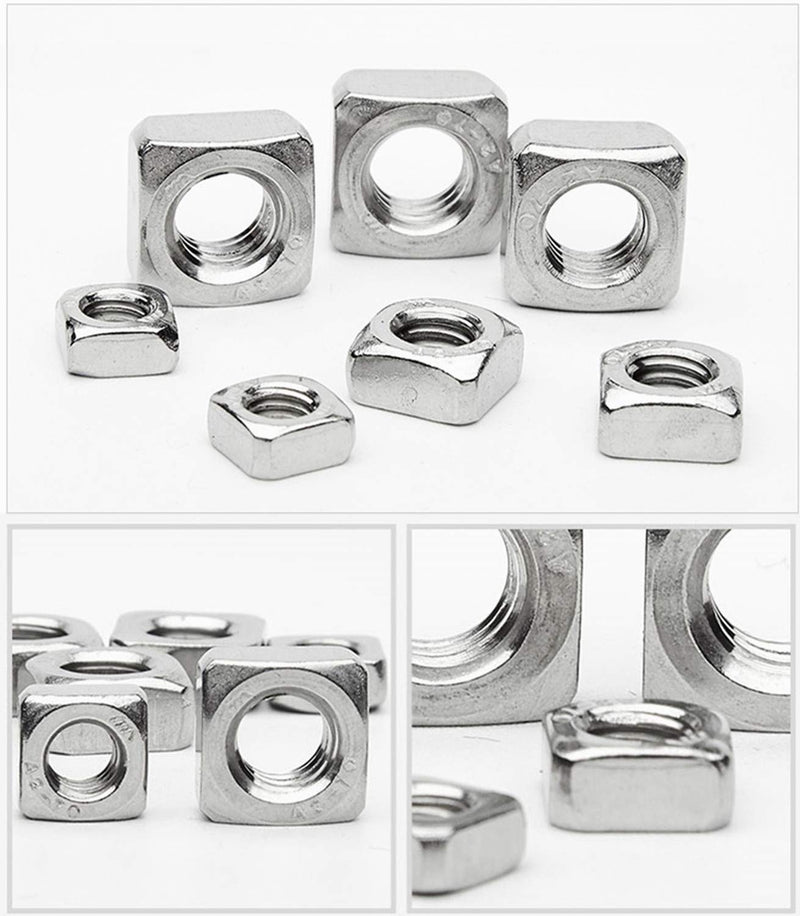 170Pcs Metric 304 Stainless Steel Square Nuts Assortment Kit, for M3 M4 M5 M6 M8 M10 Screws Bolt