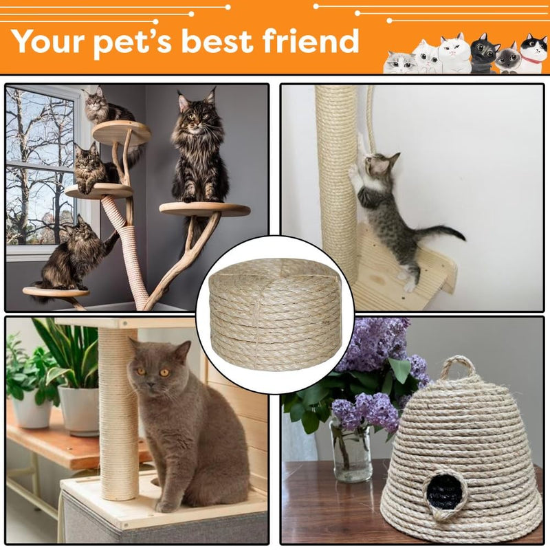 Twisted Sisal Rope – 50' X 1/4" Sisal Twine – Multipurpose Rope for Cat Scratcher, DIY Projects, Gardening, Arts & Crafts – Industrial Strength Natural Sisal String Rope (1/4 Inch X 50 Feet) 1/4 Inch X 50 Feet