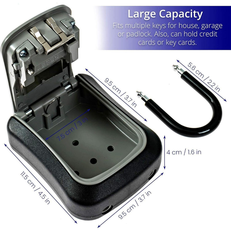 Box for Keys with Code, Portable Shackle Key Safe, 4-Digit Combination, Weather-Resistant Key Lock Box for Outside Doors & Gates, Gray