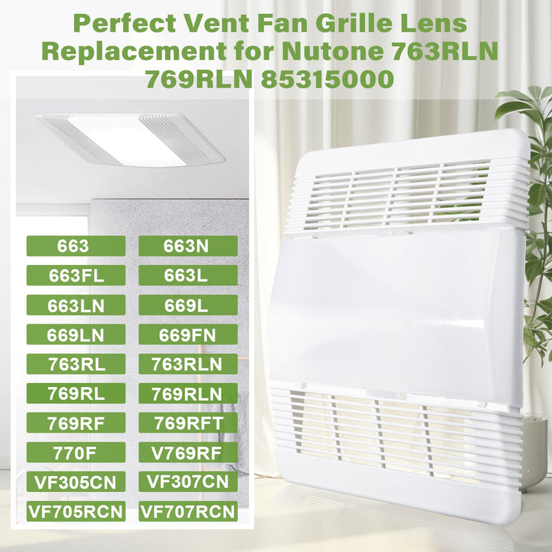 85315000 Replacement Ventilation Fan Grille Lens for Broan Nutone 763RL 769RL Bathroom Vent Exhaust Fan Cover Replacement Parts Grille and 1PC Lens