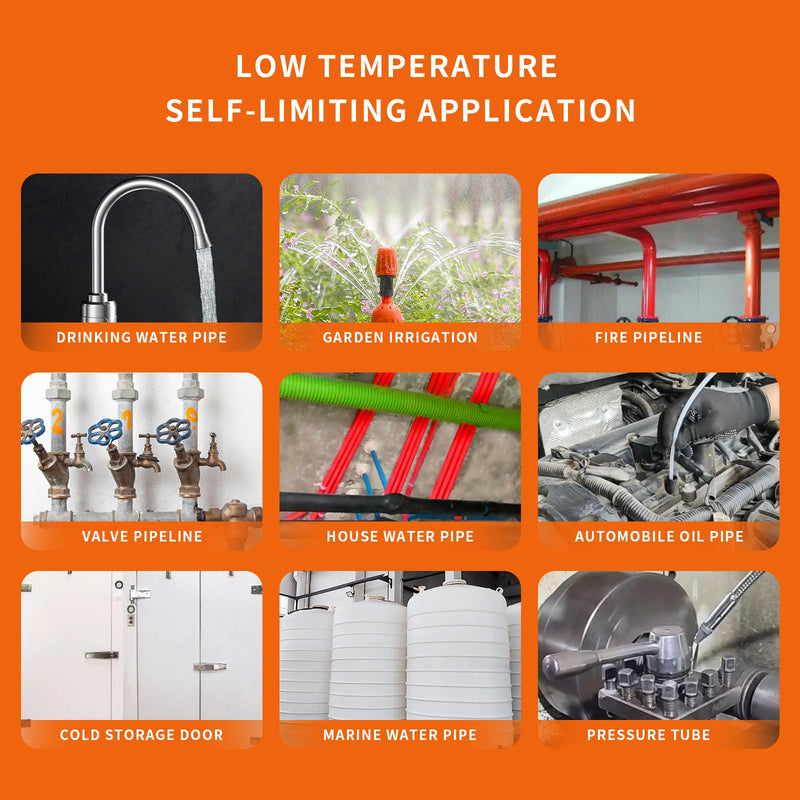 6FT Heat Tape for Water Pipes Freeze Protection 7W/FT 110V BDDFOTO Water Pipe Heat Cable With Thermostat Self-Regulating Pipe Heater for House Garden/RV Camper Orange 06FT