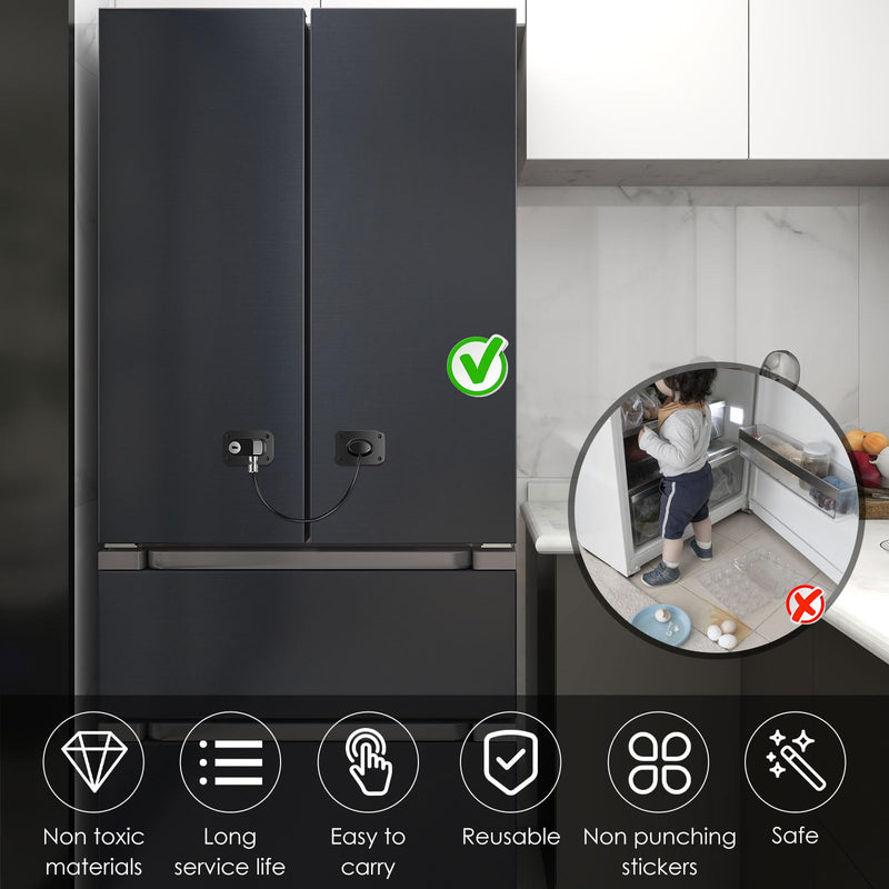 8Pcs Freezer Child Proof Refrigerator Lock with Key Self Adhesive Fridge Lock Combo Child Safe Freezer Door Refrigerator Lock for Cabinets Drawers Ovens Black 8pcs