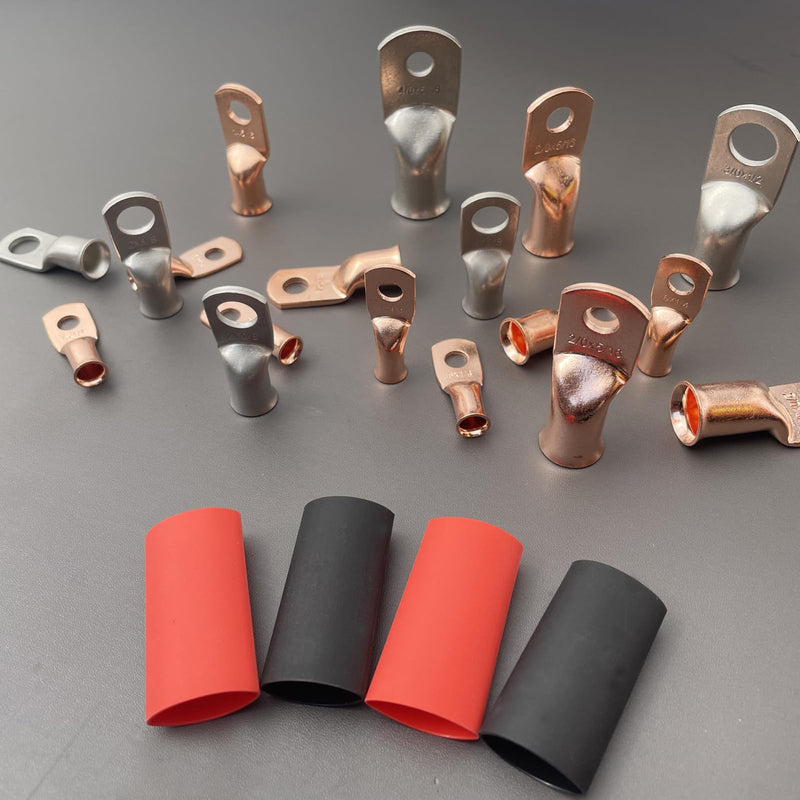 12Pcs 4/0 AWG 5/16"(M8) Stud Heavy Duty Copper Wire Lugs with 12Pcs Heat Shrink Tubing 4/0 Gauge Battery Cable Ends Ring Terminals Bare Copper Eyelets Tubular Ring Terminal for Car Boat Marine 4/0 AWG - 5/16"(M8) Ring