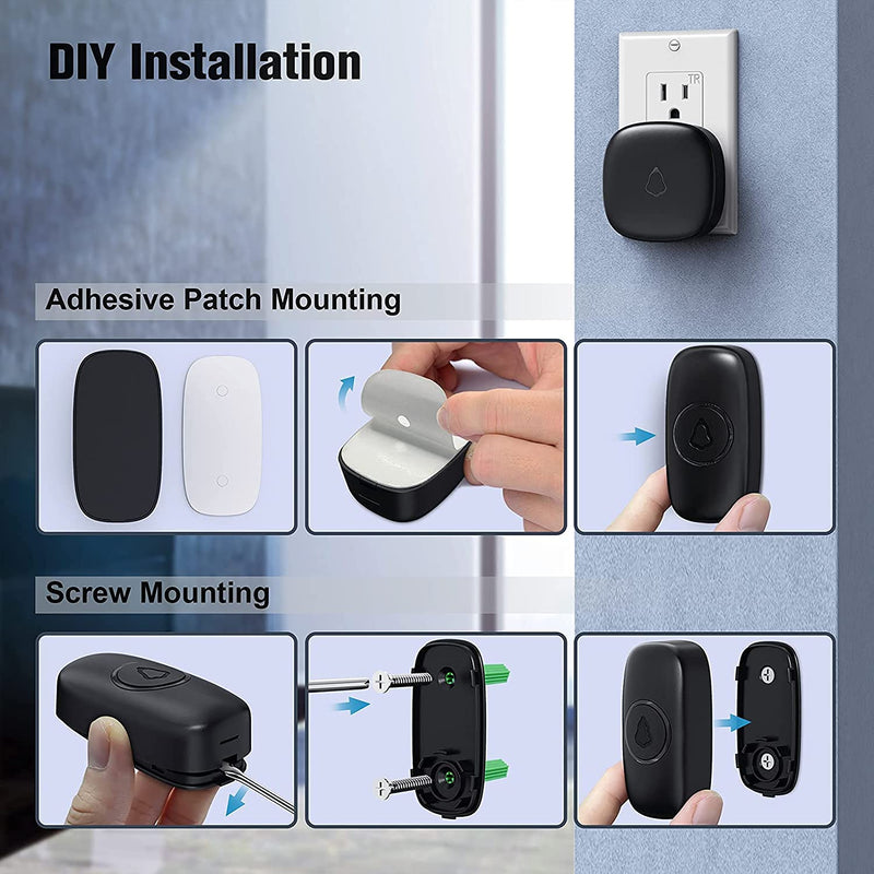 SECRUI Wireless Doorbell with 3Receivers 2 Push Buttons, Easy installation, Adjustable Volume, 58 Chimes, Colorful LED, 1000Ft Range, M520+F55, Black 3 receivers 2 push buttons