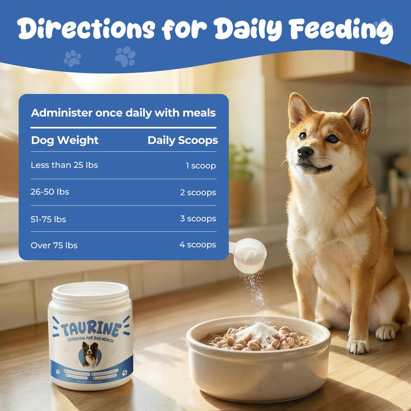 Taurine Powder Supplement for Dogs, Amino Acid Support for Heart Health & Muscle Function, Easy-to-Mix Canine Nutrition Powder