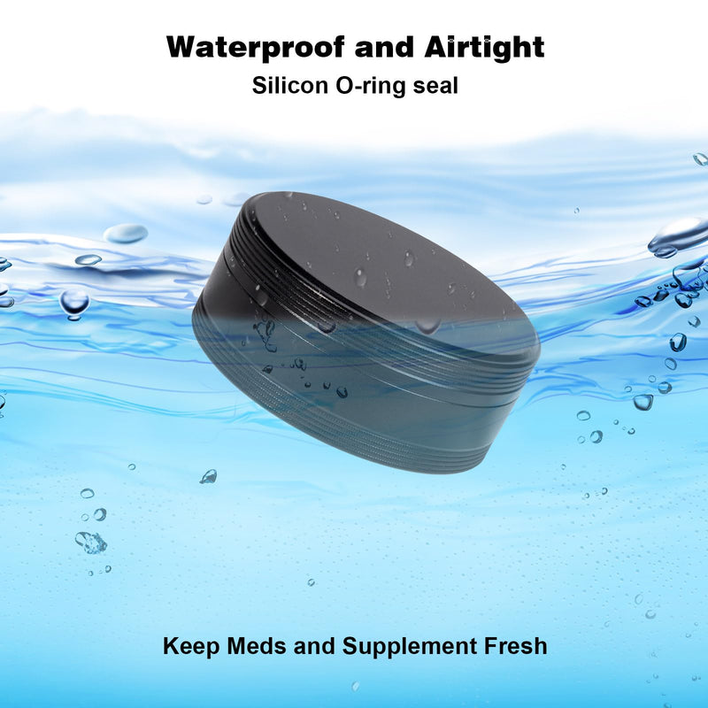 2 Compartment Metal Pill Box - Waterproof Aluminium Travel Pill Case Daily Purse Pocket Medicine Container, Portable Pill Organizer Holder for Medication, Vitamins, Fish Oils Black 2 compartment