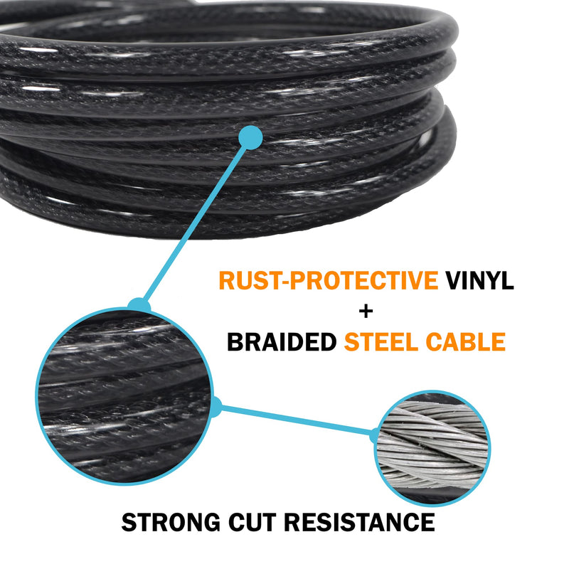 Lumintrail 12mm (1/2 inch) Heavy-Duty Security Cable, Vinyl Coated Braided Steel with Sealed Looped Ends (4', 7', 10', 15' or 30') (4-FT) 4-FT