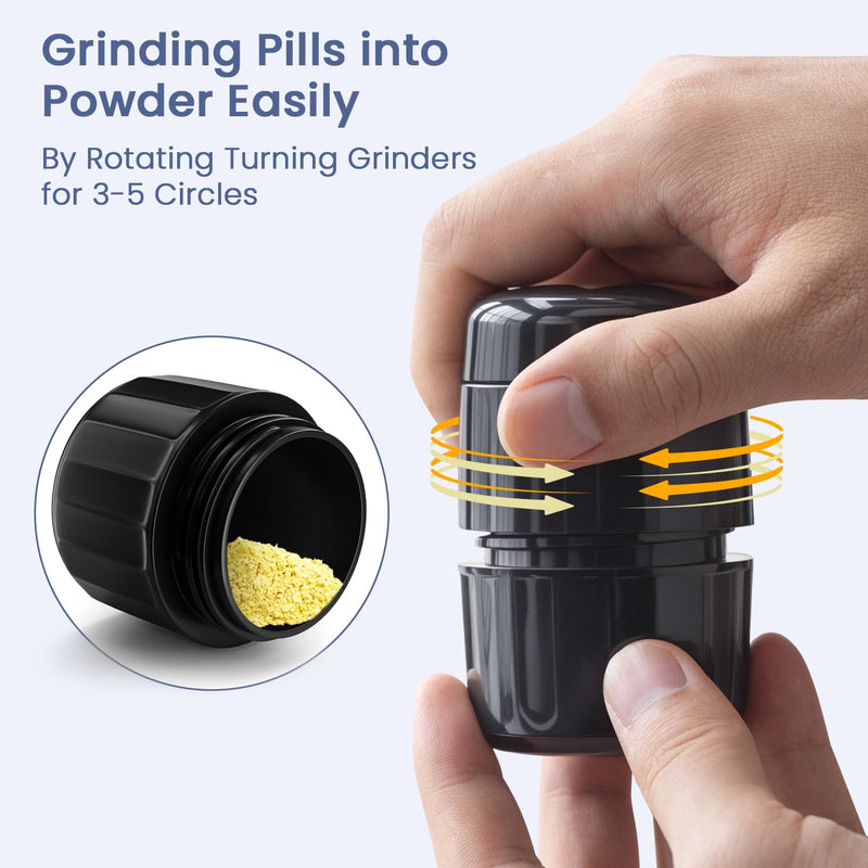 Renmingfed 3-in-1 Pill Crusher Pills Grinder, Pill Crushers Fine Powder with Stainless Steel Grinding Pestle, Pills Grinders for Elderly and Pets with Tablet Cutter and Storage (Brush Included) Black