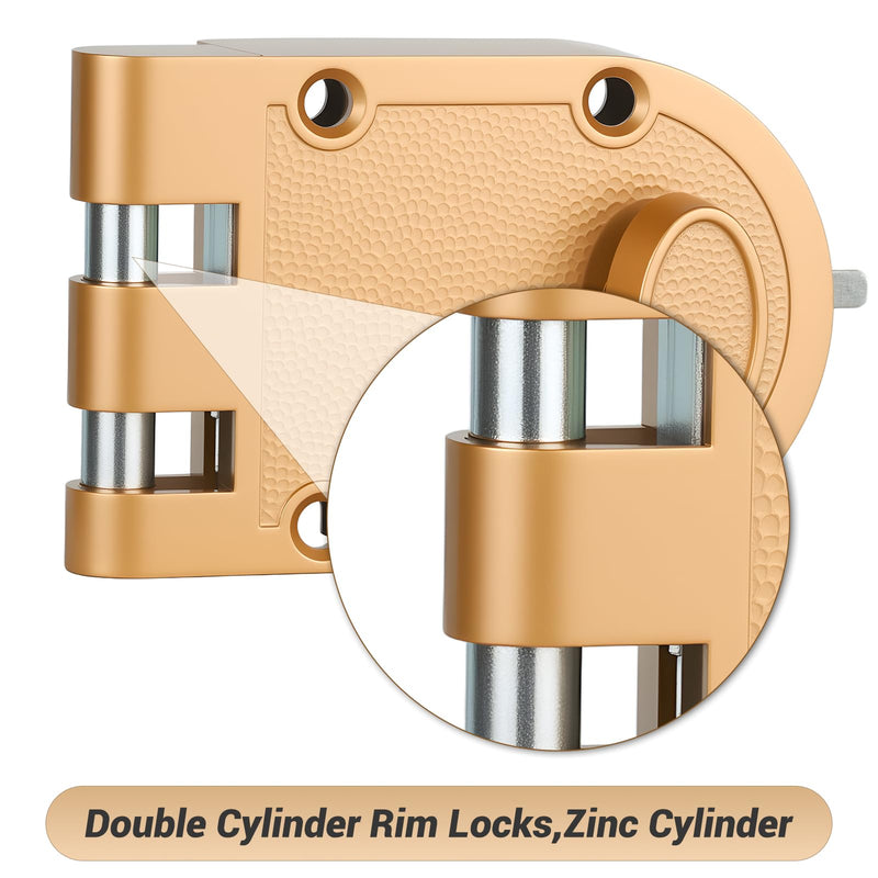 Heavy Duty Safety Double Cylinder Locking,Jimmy-Resistant Design Prohibits Forced Entry by Spreading of Door Frames,Gold