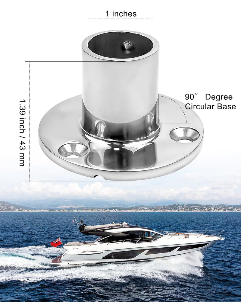 2pcs Boat Hand Rail Base for 7/8" or 1" Tube, 316 Stainless Steel Round 90° Rectangular Base Rail Fitting 1''