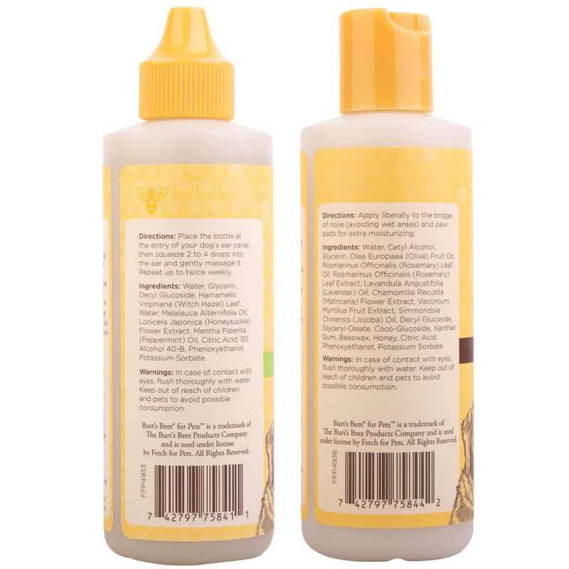 Burt's Bees for Pets Ear Cleaner and Paw & Nose Lotion for Dogs, 4 Fl Oz Each