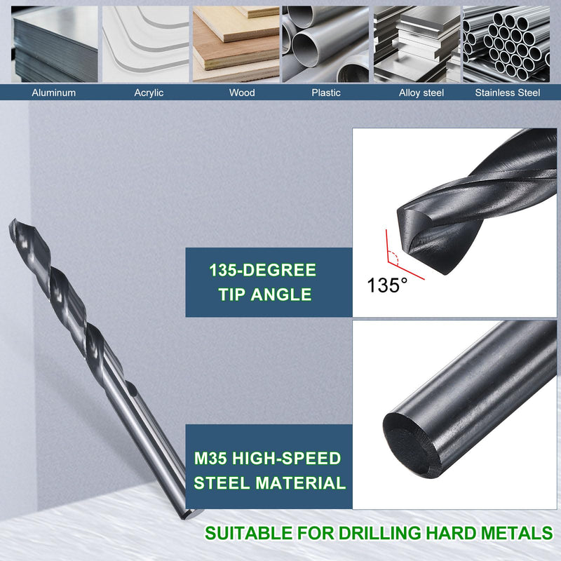 METALLIXITY Drill Bit (1/2") 5Pcs, M35 High-Speed Steel Straight Shank Spiral Flute 135°Point Tip Nitriding Black Finish for Stainless Steel Iron Copper Aluminum Hard Metal 1/2 in 5