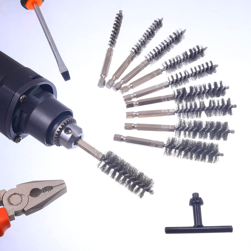 10 Pcs Bore Brush for Drill, Drill Wire Bore Brush, Stainless Steel Bore Brush Set witn 1/4 Inch HexShank, Drill Wire Brush for Power Drill Impact Driver