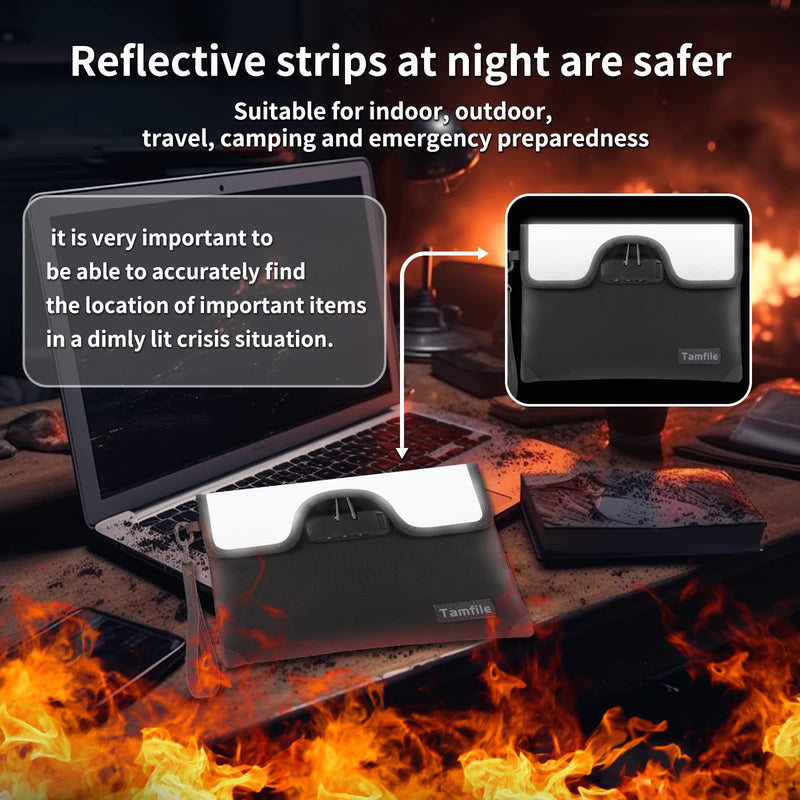 5200°F Fireproof Money Bag with Lock, Water Fireproof Document Bag with Zipper, 8 Layers Fire Insulation, Small Fireproof Safe Storage Pouch with Lock for Cash, Passport, (8.3" x 11", Black) Small (8.3" x 11")