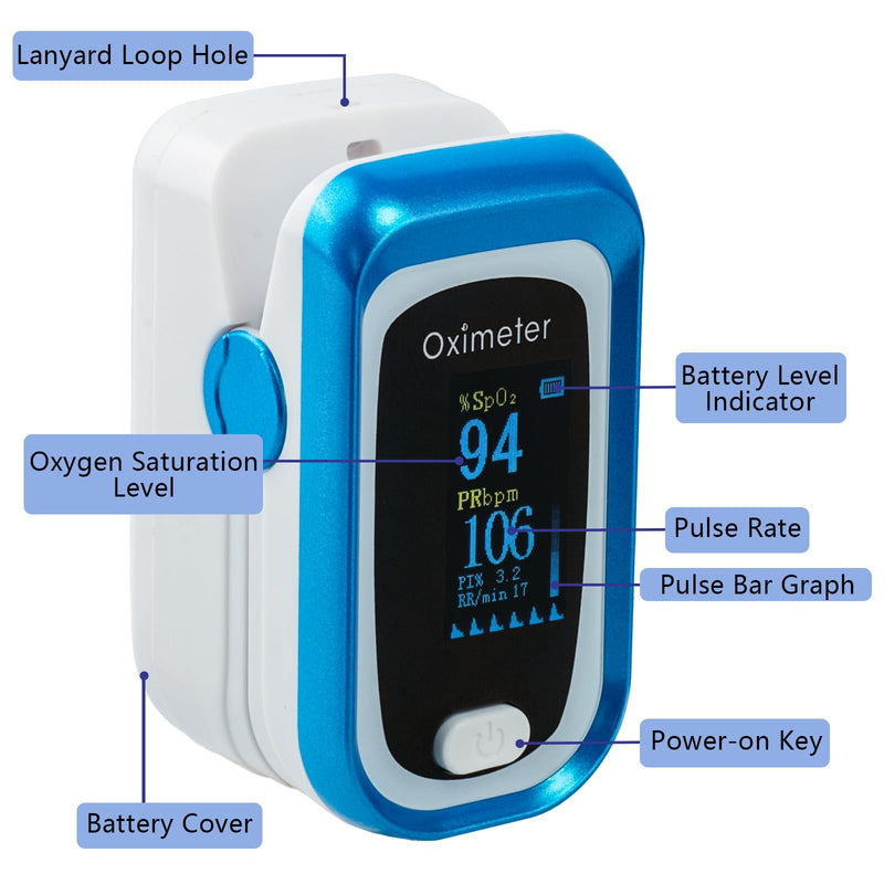Blood Oxygen Saturation Monitor Fingertip Pulse Oximeter Blood Oxygen Monitor Fingertip Including Battery and Lanyard Suitable for Both Adults and Children-