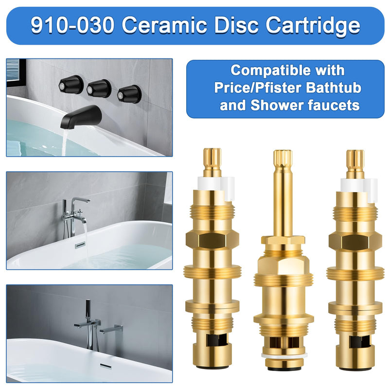 910-030 Ceramic Disc Cartridge Replacement and 910-022 Diverter Stem, Compatible with Price/Pfister Shower Valve and Faucet Stem, include Hot Cold and Diverter, Brass Construction