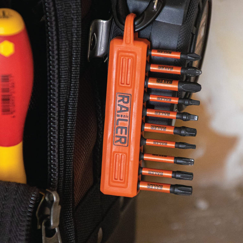 Screwdriver Bit Holder Storage Organizer – Railer 10-Hole Black and Orange Bit Holder with Carabiner - 2 Pack Black + Orange