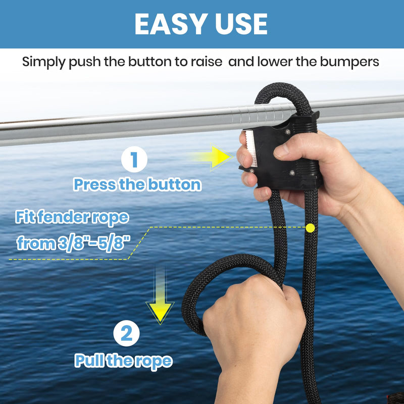 MEITITI Boat Fender Clips 2 Pack, Quick Release Adjustable Pontoon Square Rail Fender Hangers, Bumper Holder Cleats for Docking, Fits 1" & 1.25" Rails, Marine Grade ABS(Black) Black