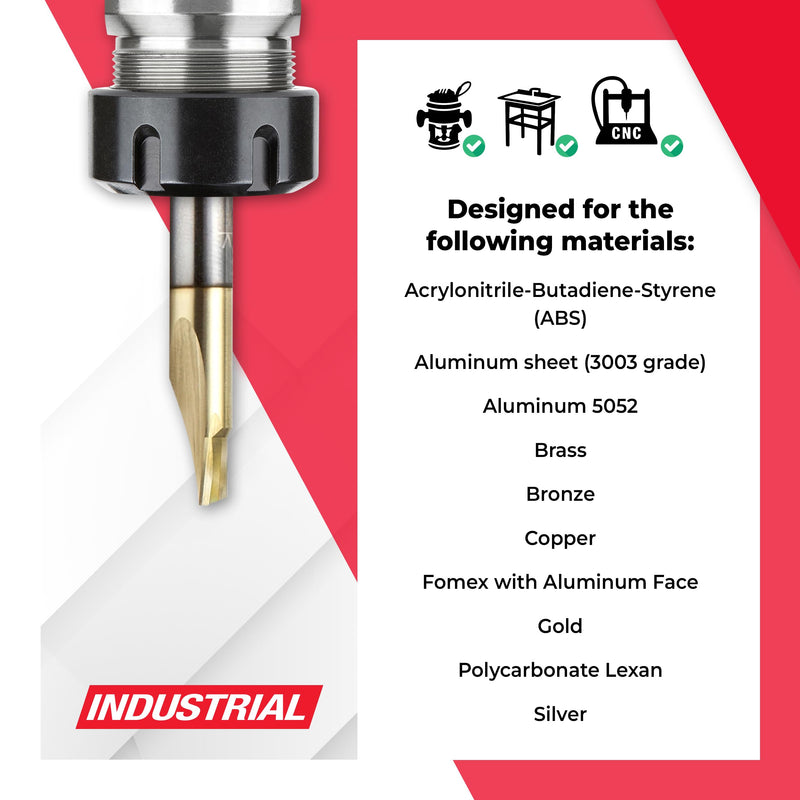 Amana Tool Solid Carbide Soft Aluminum Cutting Up-Cut (Up Shear) Router Bit, ZrN Coated, 51452, 1/4 D x 1/4 CH x 1/4 SHK x 2 Inch Long x 1 Flute