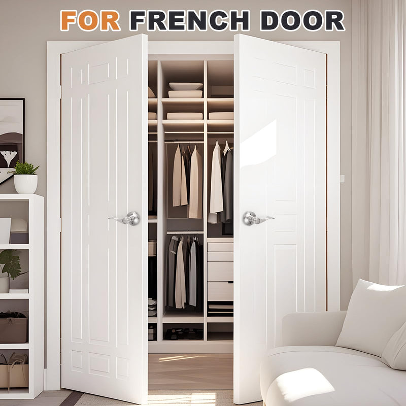 Probrico Dummy Door Handles Two Pairs, Brushed Nickel Interior Dummy Door Lever for Hallway Closet, No-Turning Reversible Door Lever Wave Style 2 Satin Nickel