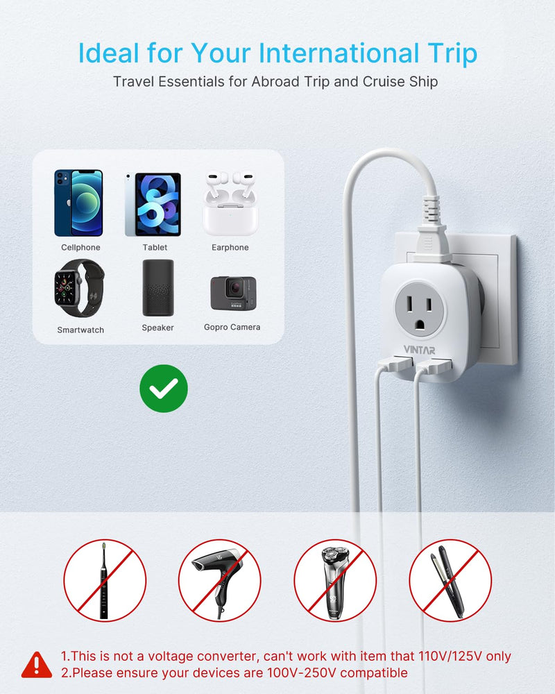 2 Pack European Travel Plug Adapter, VINTAR International Power Plug Adapter with 2 USB Ports,2 American Outlets- 4 in 1 Outlet Adapter,Travel Essentials to Italy,Greece,France, Spain (Type C) Type C - Most of Europe