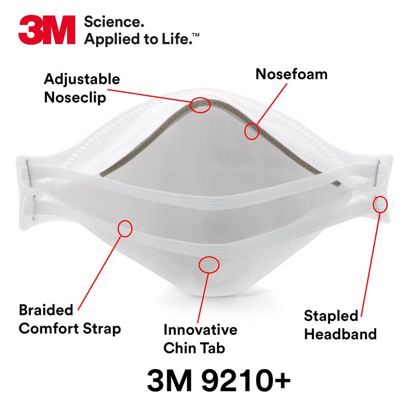 3M Aura Particulate Respirator 9210+, N95, Pack of 20 Disposable Respirators, Convenient Individually Wrapped, NIOSH APPROVED, Stapled Flat Fold Design, Low Profile Design Reduces Eyewear Fogging 1 Pack of 20