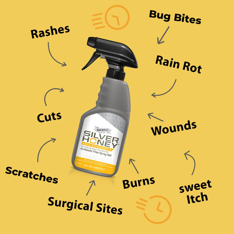 Absorbine Silver Honey Rapid Wound Repair Spray Gel 8oz Bottle, Medical Grade Manuka Honey & MicroSilver BG 8 oz - PawsPlanet Australia