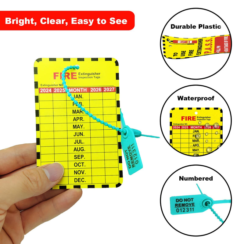 30 Sets Fire Extinguisher Tags Monthly Inspection Tear-Resistant Numbered Plastic Tamper-Evident Cable Ties Easy to Punch Includes Handheld Hole Puncher Blue