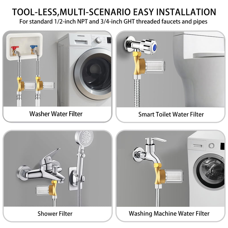 XZ01 Reusable Brass Washing Machine Water Filter, 40 Micron Visible Washer Water Filter System, for Washing Machine, Heater, Faucet, Anti Scale Protecting Sediment Filter