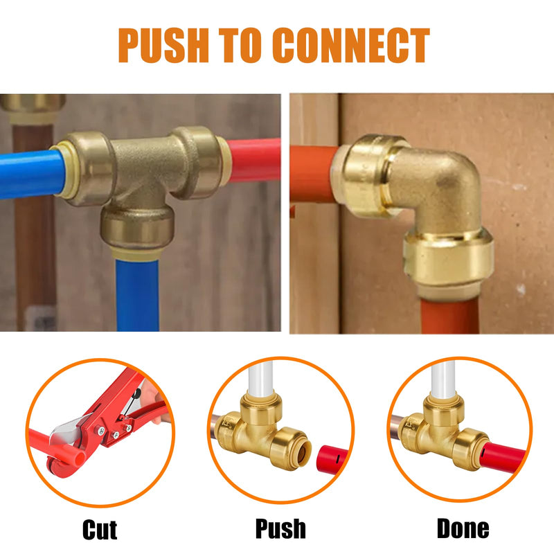 Universal Plumbing Fittings, Pex Fittings 1/2 Inch, Faucet Connector & 90° Elbow, No-Lead Brass Plumbing Adapter for PEX, Copper, CPVC Pipes. 2 set 1/2 Inch Brass Plumbing Fitting