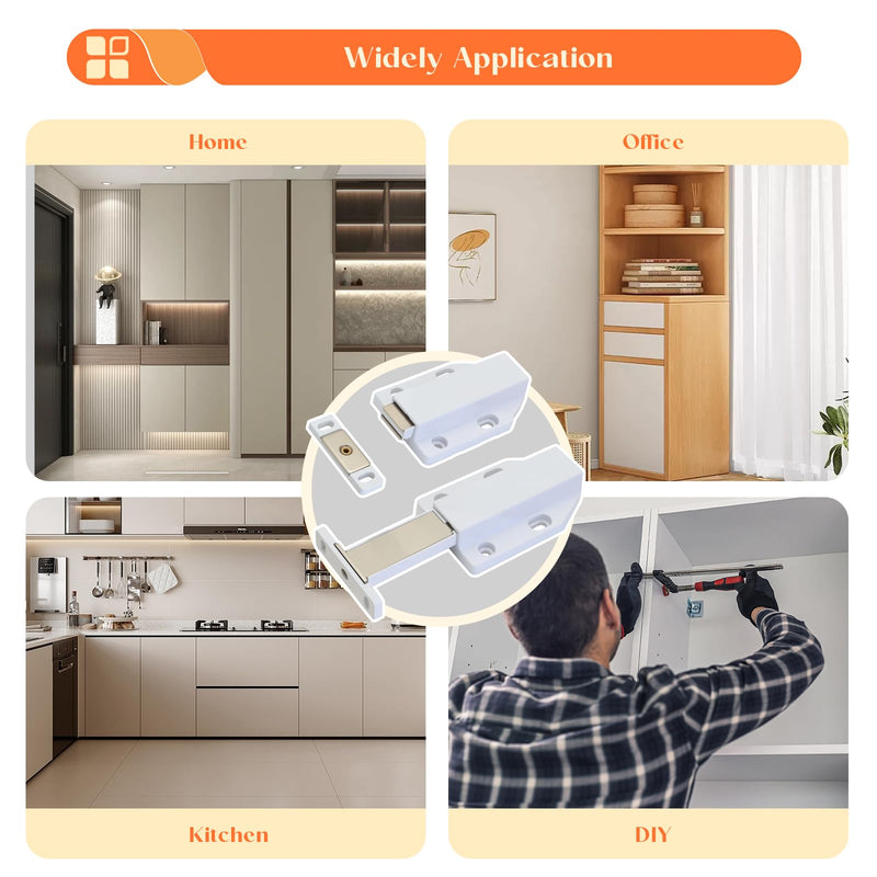 2 Pack Push to Open Door Latch, Magnetic Push Latches, Touch Latch Hardware for Cabinet Drawer, Wardrobe Door, White 2 Pack