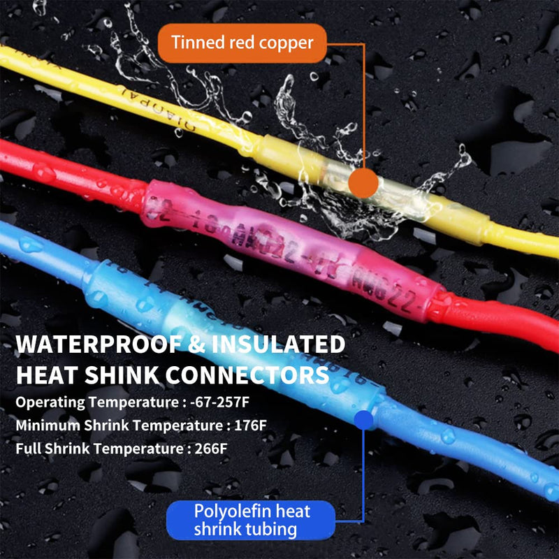 200 Pcs Blue Heat Shrink Butt Connectors, 16-14 AWG Waterproof Electrical Crimp Terminal Splice Wire Connectors for Marine, Automotive, Cable, Wiring