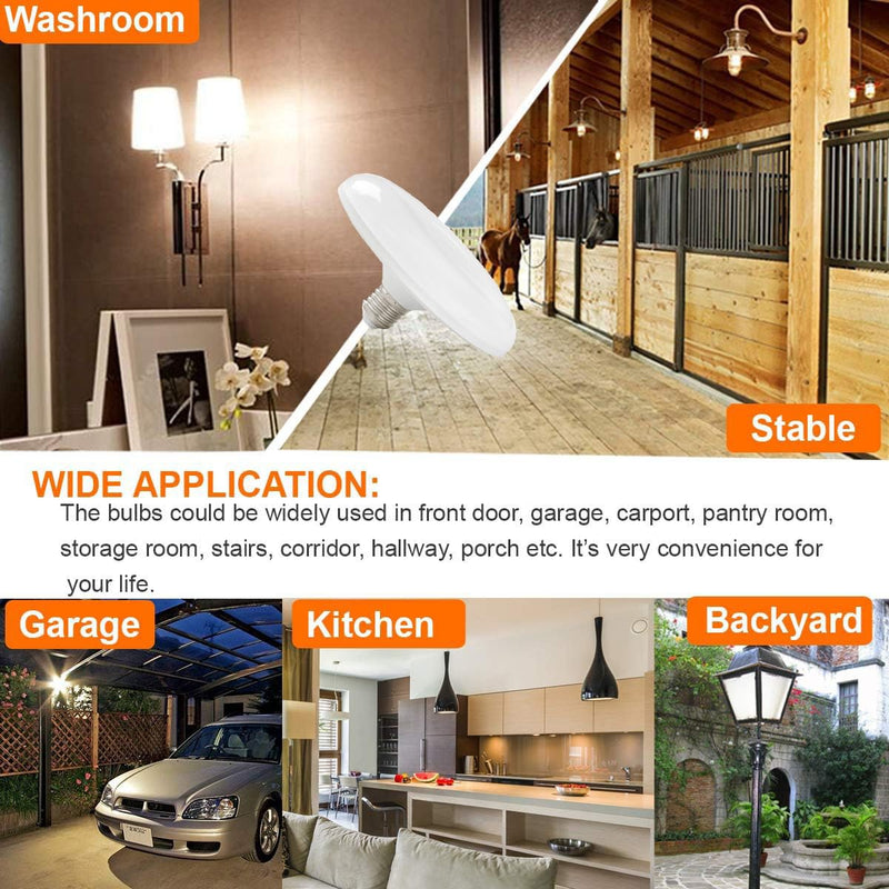 LUXON 15W UFO Radar Motion Sensor Ceiling Light Bulbs,5.9 Inch Dusk to Dawn LED Bulb (100W Equ.),Indoor Outdoor Auto On/Off E26 Base Soft White for Front Door,Porch,Garage,Security,Pack of 2.