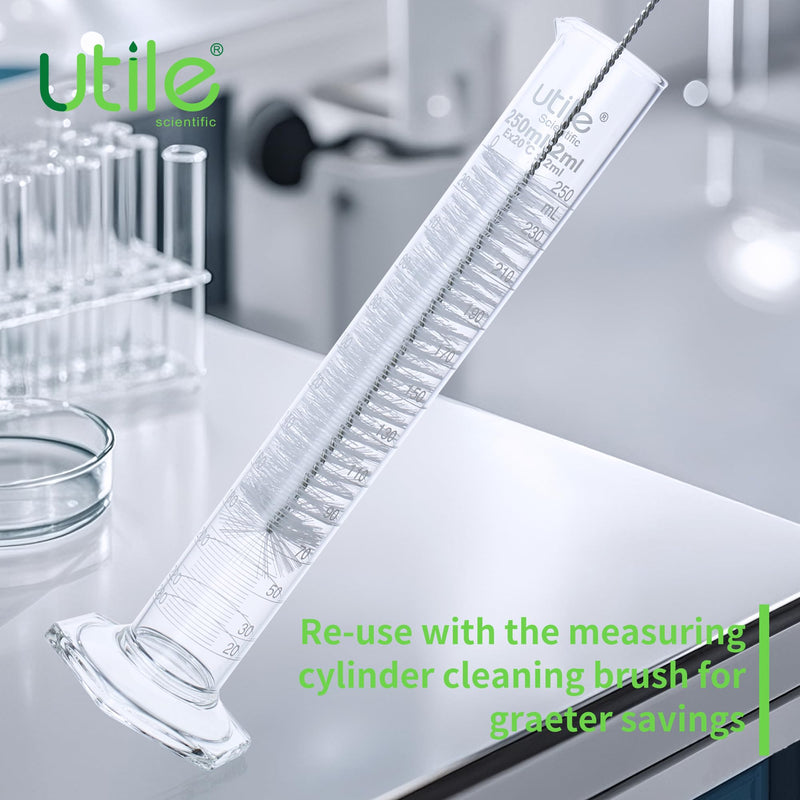 Utile 2 PCS Glass Graduated Cylinder Set 250ml, 3.3 Borosilicate Glass Cylinder with Glass hex Base,Lab Cylinders Glass Measuring Cylinder, 4202.0250.2 2pcs of 250ml