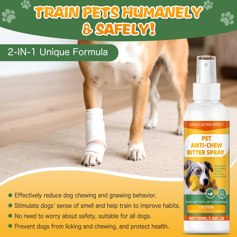 Dog Bitter Anti‑Chew Training Spray, Natural Gentle Formula Deterrent, Discourage Chewing Licking & Biting, Safely Protect Furniture Shoes & Belongings (Gentle Bitter) Gentle Bitter