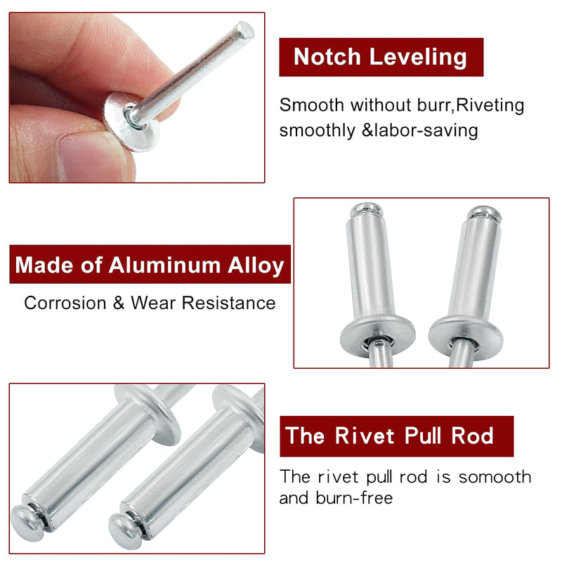 50 Pcs 1/4" x 1" Aluminum Blind Rivets Dome Head Pop Rivets for Installing Accessories, Silver 1/4" x 1"