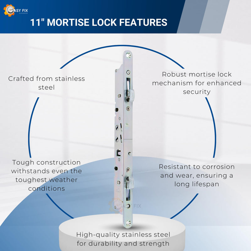 11-3/4" Dual Point Mortise Lock for Sliding Patio Glass Door, Stainless Steel Flush Mount Replacement Latch with Faceplate, Anti-Slam Button, Handle Not Included 11-3/4" Mortise Lock