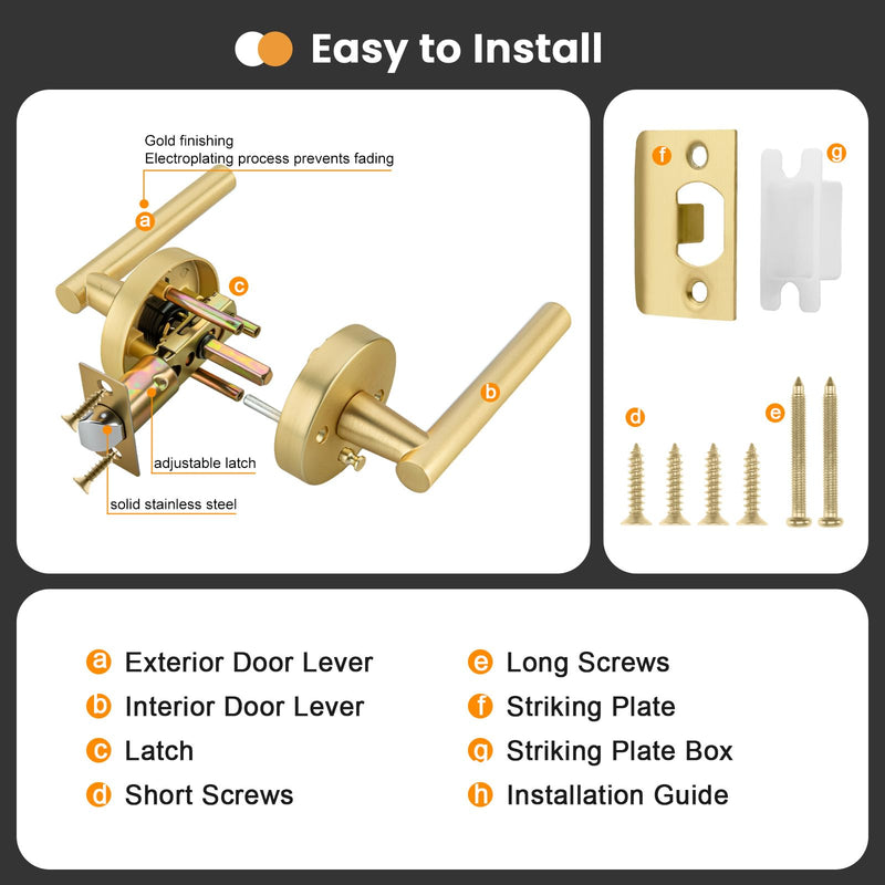 goldenwarm 1 Pack Exterior Gold Door Handle with Deadbolt, Single Cylinder Deadbolt and Entry Door Handle Set,Brushed Gold Front Door Lock Set Deadbolt Set
