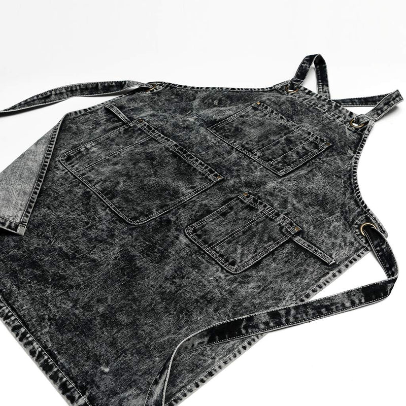 Jeanerlor - Denim Apron With Pockets for Women and Men - Washing Style | Adjustable S to XXL Adjustable:S to L Black