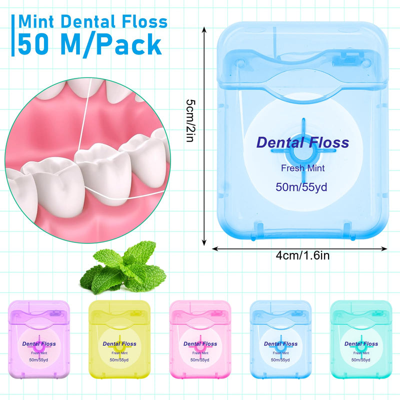 100 Pack Dental Floss Bulk Mint Flavored Floss Travel Oral Care Dental Floss for Teeth and Gum Protection, Each 164 ft/ 50 Meters(Multicolor)