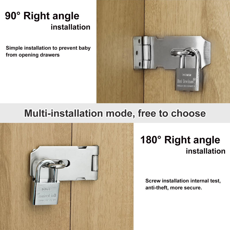 Tnisesm 2 Pack Door Hasp Latch Lock with Combination Lock&Keys Lock, 5 Inch 304 Stainless Steel Safety Packlock Clasp Hasp Lock Latch Extra Thick Gate Lock Hasp with Screws Brushed Finish