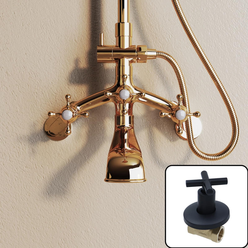 Dnyta Brass Concealed Water Stop Valve, Water Shut Off Valve Flow Control Pressure Regulator with Cross Handle for Kitchen Bathroom (1/2 in, Black) 1/2 Inch